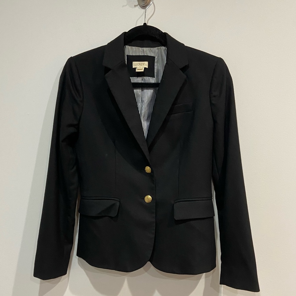 J Crew Wool Blend Black Two Button Blazer Size 0